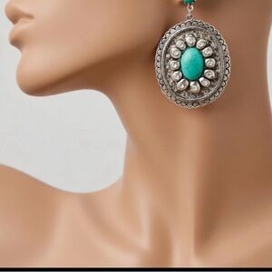 Bundle3 Boho Silver-Turquoise Earrings. Filigree Chandelier, Oval Beaded Drop.